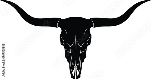 Longhorn Bull Skull Western Silhouette Icon Illustration on White Background