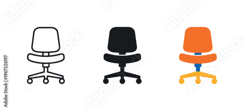 Within coworking environment context identical swivel office chair icons appear arranged left to right with consistent seat curve