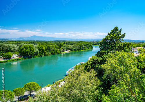 Panoramic View of the Rhône River from Avignon with Mont Ventoux in the Background