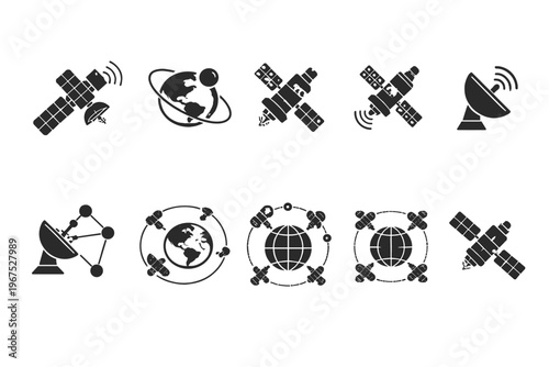 Collection of satellite and earth communication icons representing global connectivity