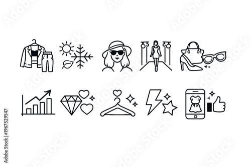 Fashion and style icons representing trends, seasons, and online shopping success