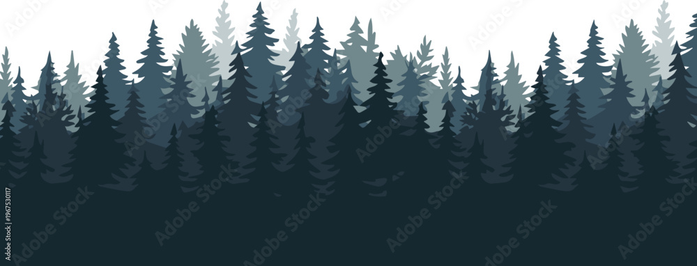 Fototapeta premium forest minimalist conifer silhouettes with atmospheric fog layers