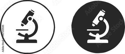 microscope icon set black and white circular lab symbol vector designs