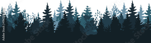 forest conifer pattern background in teal and navy blue vector