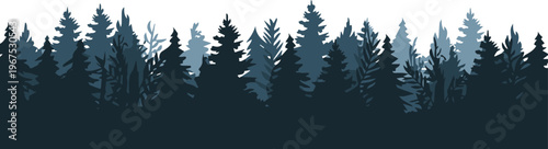forest vector illustration layered conifer silhouettes in blue teal