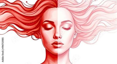Abstract Illustration of a Woman's Emotional Duality and Inner Self Representation