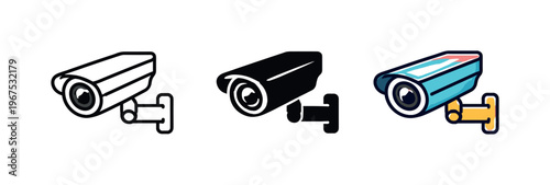 Within residential IoT environment context identical security camera icons appear arranged left to right with consistent lens