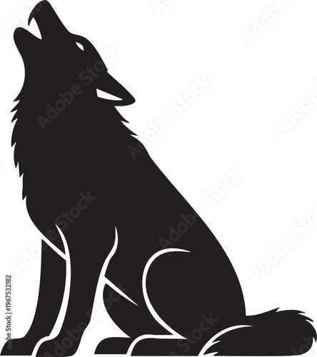 Striking Black Silhouette of a Howling Wolf, a Majestic Vector Illustration of Wild Canine Power and Primal Instinct