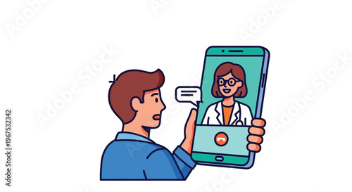 Man having a video call with a doctor on his smartphone device screen