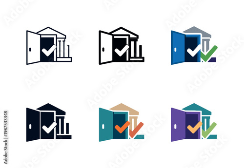 Symbol representing citizen service access, illustrated through a welcoming doorway combined with a civic building silhouette and