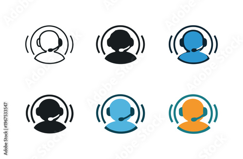 Telecom Icon Array. Visual metaphor depicting contact service department as a microphone boom attached to a circular avatar shape