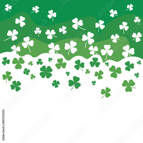 Green Shamrocks Falling Pattern on Wavy Green White Background Vector Illustration