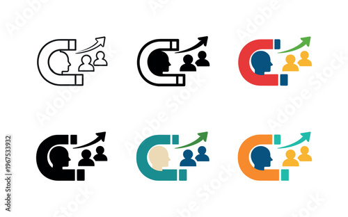 Business Growth Icons. Symbol representing business growth through attracting new clients, combining a magnet silhouette with a