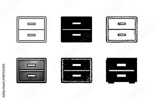 Two drawer filing cabinet storage unit with simple rectangular design for office use | Create ONE image containing EXACTLY six