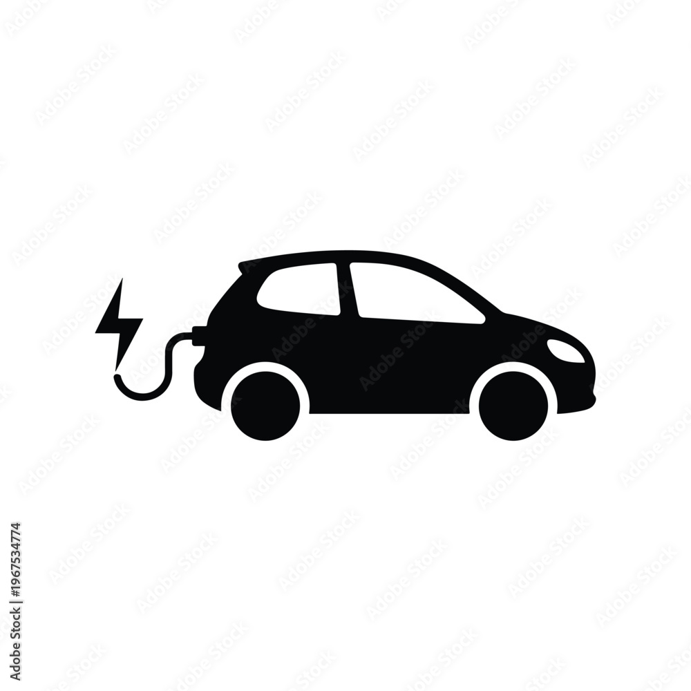 Obraz premium Electric vehicle charging icon car with plug silhouette