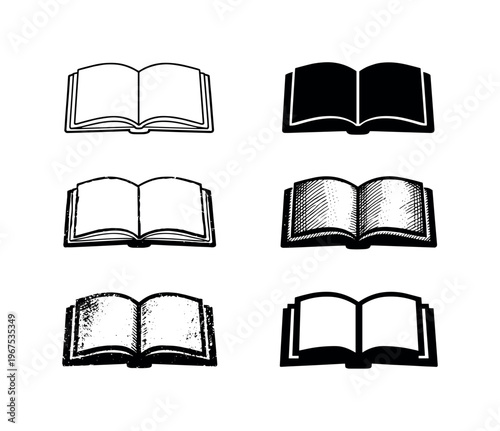 Creative Book Variations. Hardcover book opened flat showing two facing pages for learning and literature | Create ONE image