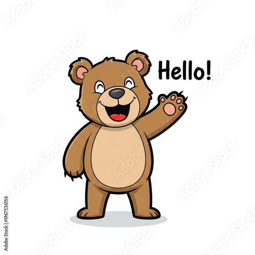 Cartoon Bear Waving Hello Gesture.
