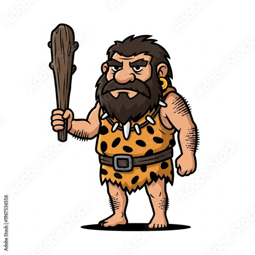 Cartoon Caveman with Club and Fur Loincloth.