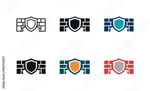 Emblem communicating secure traffic control formed by a digital gateway silhouette combined with a reinforced block pattern and a