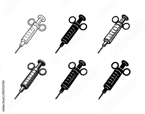 Syringe Styles Showcase. Injection syringe medical device with plunger handle used in hospitals and laboratories | Create ONE