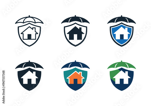 Real Estate Shield Icons. Symbol representing protection of real estate assets, combining a house silhouette with a protective