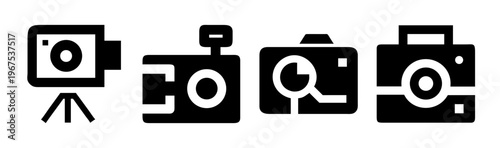 Collection of four diverse camera icons, including a camcorder and various still cameras.