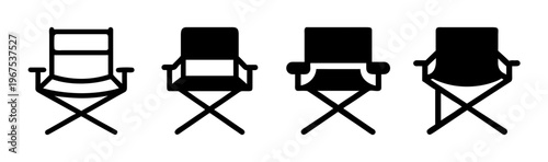 Folding camping chairs icons: portable seating for outdoor adventures, various designs
