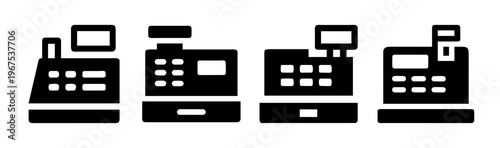 Collection of cash registers icons, retail point of sale terminal, vector illustration