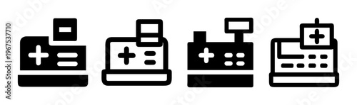 Cash register icons with plus and minus signs, profitable sales, vector illustration