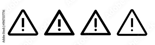 Four warning triangle caution signs with exclamation marks, vector illustration