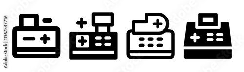 Cash register icons with plus and minus symbols, profitable sales, vector illustration