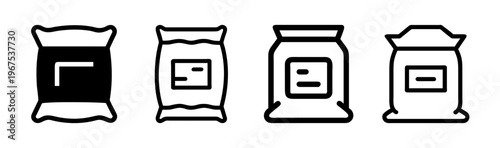 Collection of four cement bag icons, representing construction materials and industry