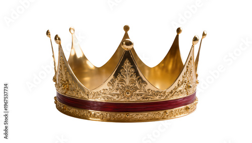 Canvastavla Ornate golden crown with red band, isolated on transparent background