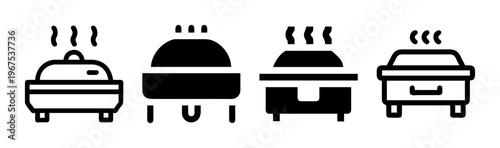 Set of four chafing dish icons for buffet warmers used in food service.