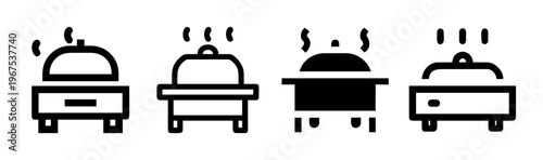 Four chafing dish icons representing buffet warmers for food service and catering.