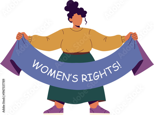 Flat illustration of woman holding women's rights banner
