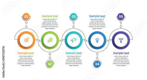 Business infographic design template with 5 options, steps or processes