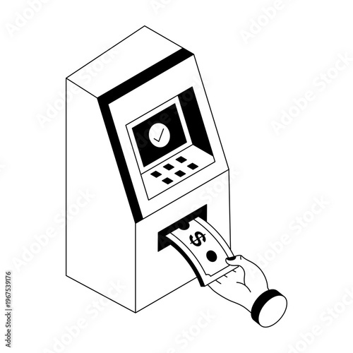 An isometric style illustration showing cash withdrawal