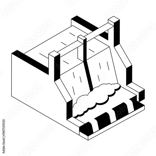 Isometric style illustration showing a hydropower