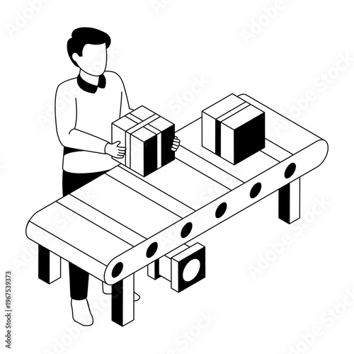 An isometric style illustration showing a conveyor belt