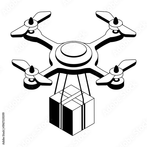 Isometric style illustration showing a drone delivery