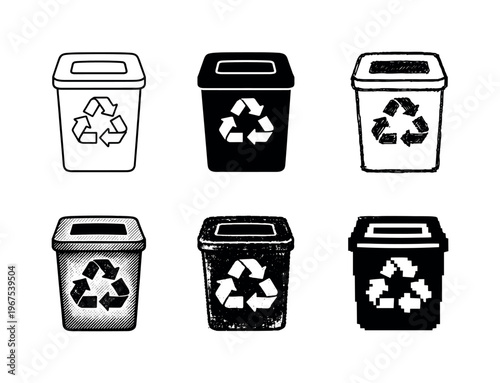 Recycling bin with open slot and simple body shape, intended for sorting reusable materials from regular waste | Create ONE image