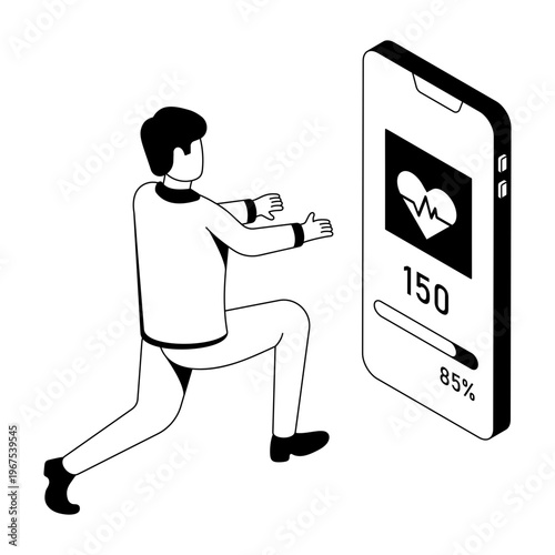 An isometric style illustration showing a fitness app