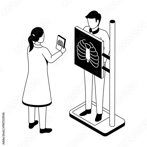 illustration depicting an xray machine in isometric style