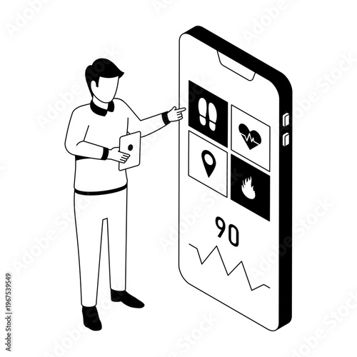 An isometric style illustration showing a health app
