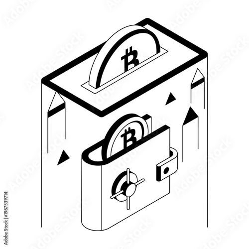 An isometric style illustration showing a cryptocurrency wallet