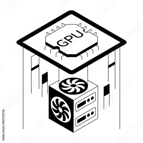 An isometric style illustration showing a gpu acceleration