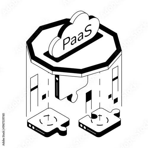 illustration depicting a paas platform in isometric style