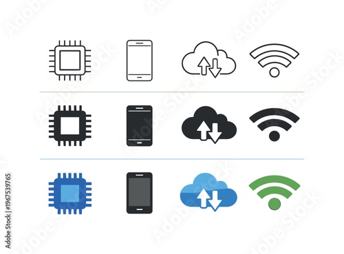 Microchip for analytics engine, smartphone for mobile outreach, cloud for campaign data, and wifi signal for online reach. Depict