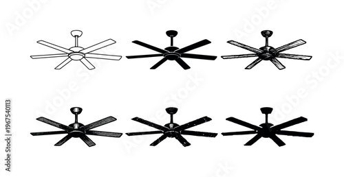 Ceiling fan with central motor housing and multiple long blades, designed to move air throughout a room | Create ONE image